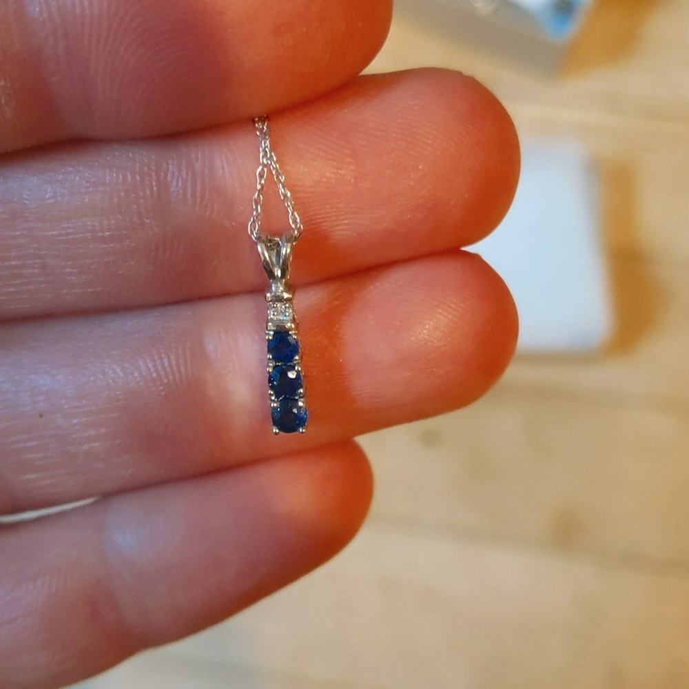 Sapphire, diamond, silver necklace